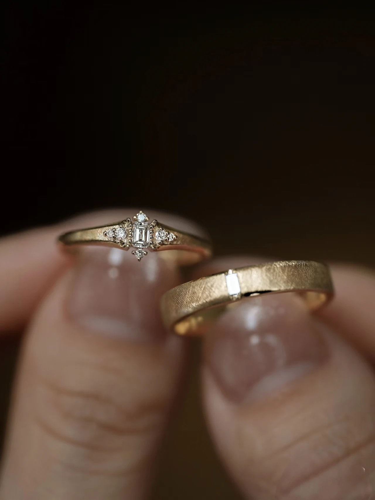 

Artisan Crafted Designer Matching Wedding Rings Set with Natural & Lab Diamonds in 18K/14K/9K Gold & PT950