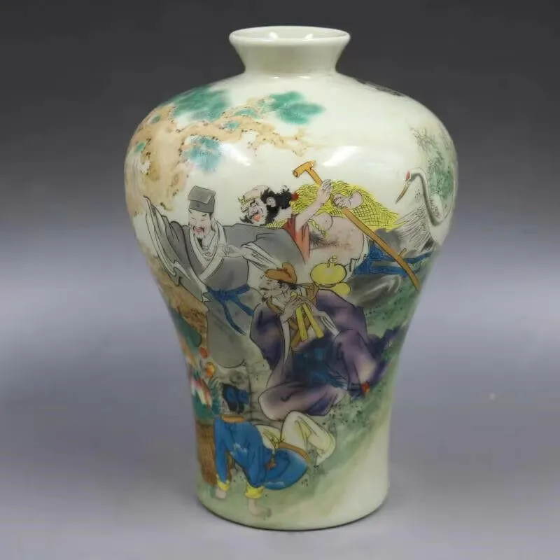 Old China Qing Tongzhi Marked Famille Rose Eight Immortals Character Vase 6.5