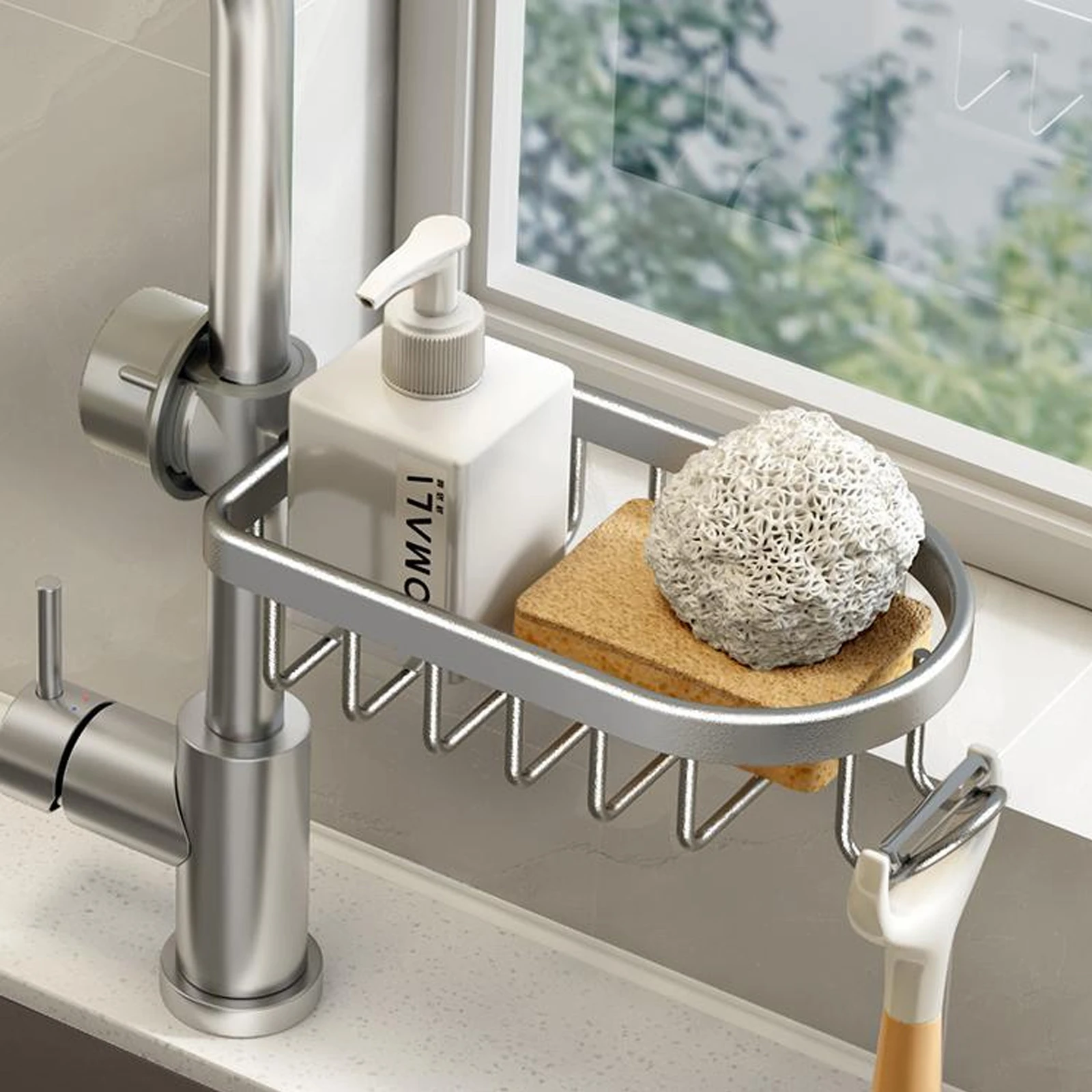 

Kitchen Sink Drain Rack Sponge Storage Faucet Holder Soap Drainer Shelf Basket Organizer Bathroom Accessories Space Aluminum