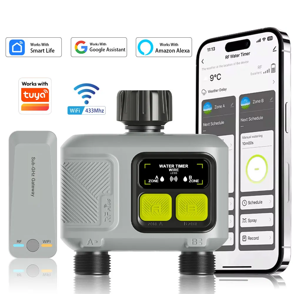 Tuya Wifi+ RF433 2zone sprinkler timer programmable garden hose timer water-saving irrigation controller Works with tuya