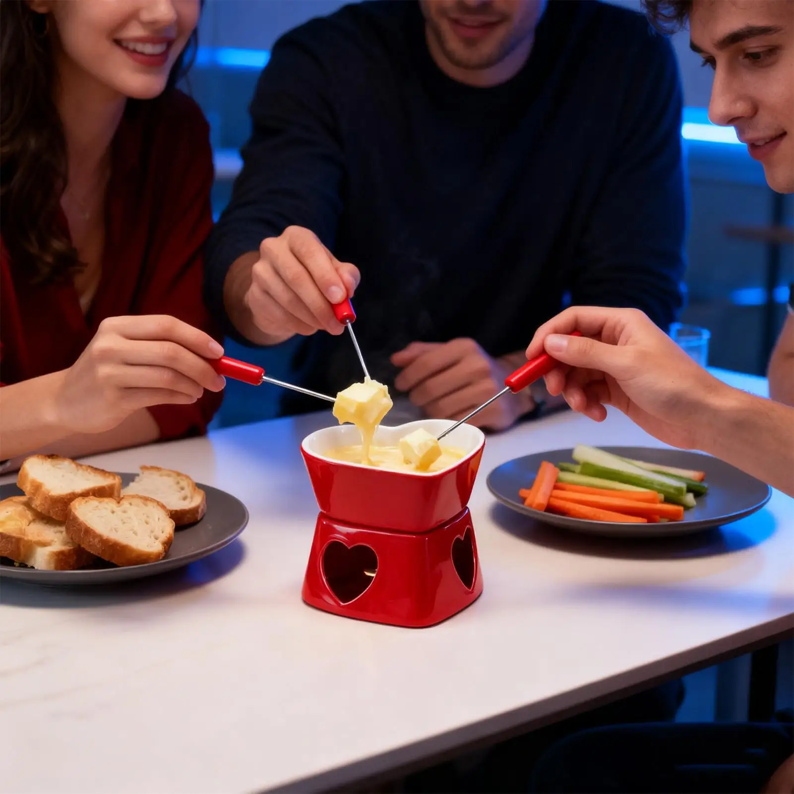 

Chocolate Fondue Cup Heat-Resistant Non-Stick Warmer Ceramic Personal Fondue Mugs With 4 Forks For Cheese Marshmallow Dipping