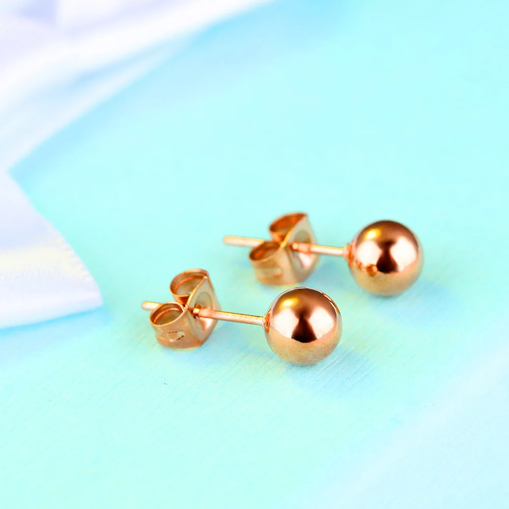 Lokaer Top Quality Rose Gold Color Stainless Steel Romantic Stud Earrings Sweet Cute Round Beads Earring Jewelry For Girl E18115