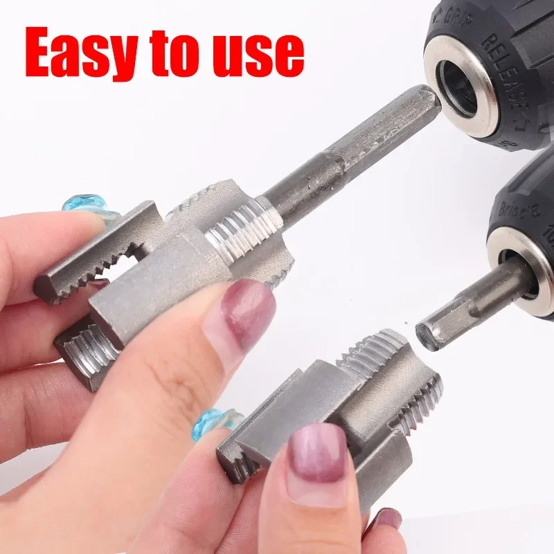 Universal Water Pipe Inner Hole Opener Electric Drill Hexagonal PVC Pipe Threader Maker Kit Detachable Double Head Tapping Tool