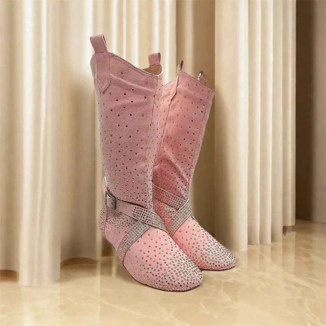 Practice Latin Dance Boots Lovely Pink Rhinestone Soft Latin Salsa Ballroom Party Dancing Shoes Sport Sneaker Dance Boots Shoes