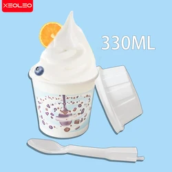 XEOLEO 330ML MC Flurry kubeczki do lodów z pokrywką do lodów i łyżki do lodów 1000 zestaw lody papierowe kubki kubki do lodów