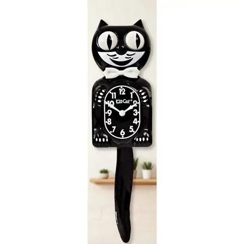 Vintage Black Cat Wall Clock with Moving Eyes & Tail - Battery Operated Retro Decor