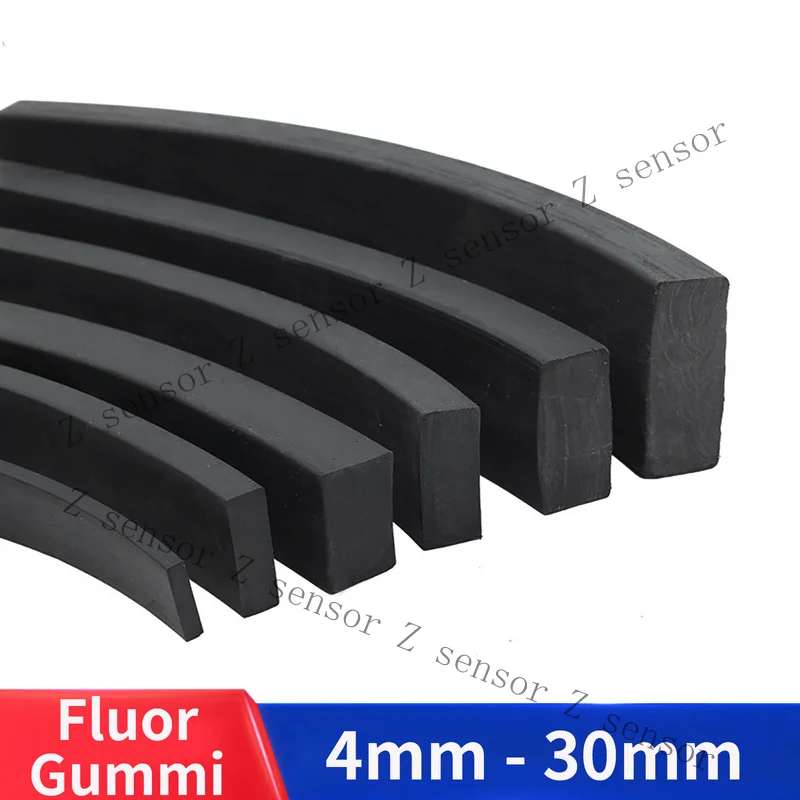 Z+ Solid Fluorine Rubber Strip Waterproof Heat Resistant Sealing Square Strip Black