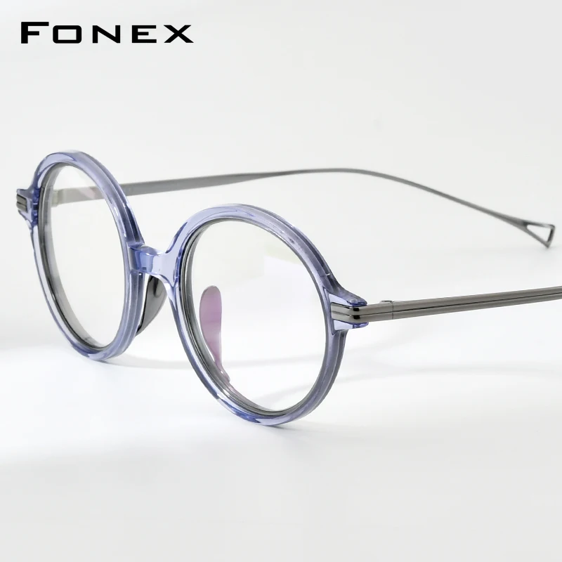 FONEX Acetate Titanium Eyeglasses Frame Women Brand Design Vintage Round Glasses Men Retro Spectacles Japanese Eyewear 664