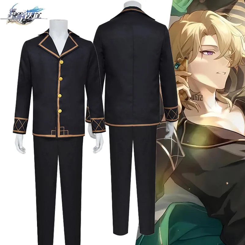 Aventurine Cosplay Costume Game Honkai Star Rail Black Pajamas Uniform Shirt Pants Adult Men Halloween Party Outfit Daily Suits