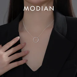 Modian Classic Sterling Silver 925 Minimalism Round Circle Pendant Necklace for Women Adjustable Necklace Fine Jewelry Gift