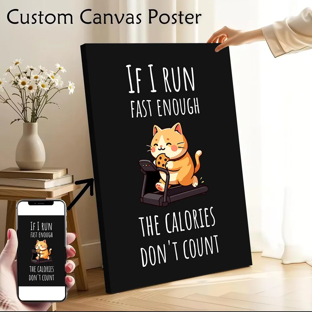 Funny Cat Running on Treadmill Canvas Wall Art Poster Custom Photo Print Modern Painting for Fans Living Room Decorations Mural