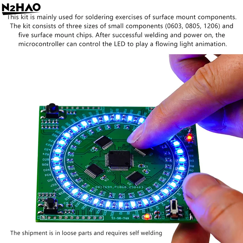 LQFP64 Soldering DIY Kit Components 5V Running Light SMD Soldering Practice Board Kit Type-C Interface For Soldering Instruction