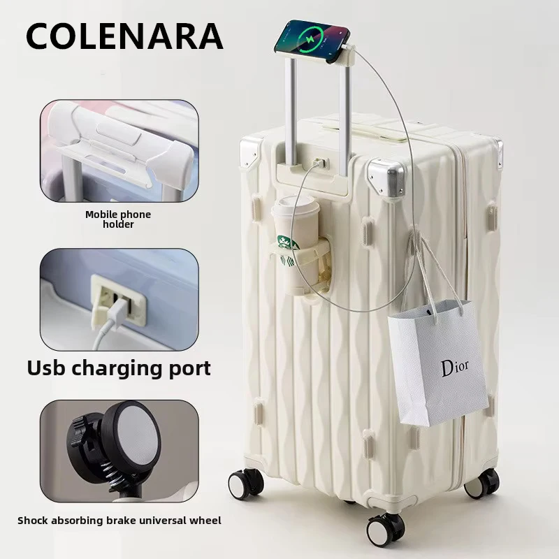 COLENARA-Bolsa de viaje para equipaje, cubierta de carrito con carga USB, caja de contraseña multifuncional, maleta con ruedas ABS + PC de 24 