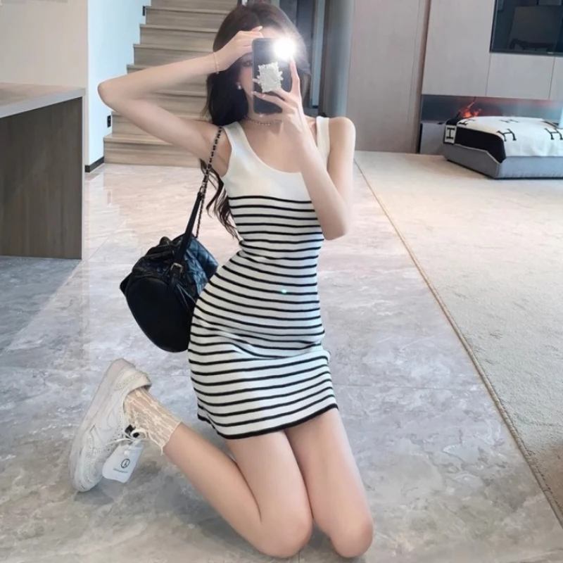 Women Dresses Sleeveless Slim Fashion Streetwear Vintage Summer Breathable All-match Korean Style Leisure Striped Comfortable