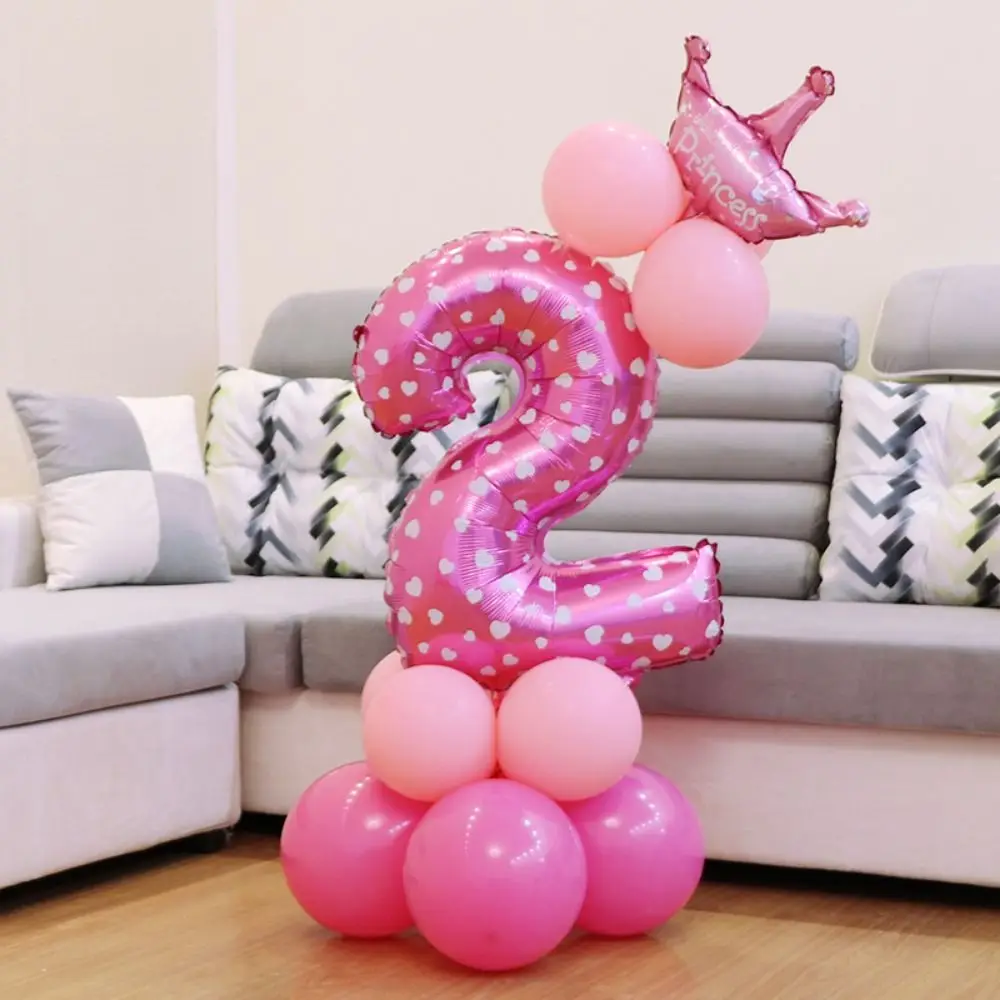 32in Birthday Party Number Balloon Blue Pink Number Star Print 0-9 Foil Balloon Cartoon Aluminum Film Zoo Theme Decoration