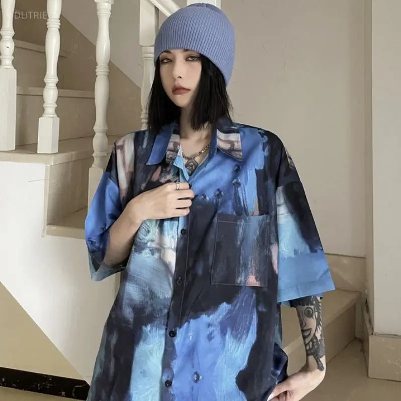 Harajuku Tie Dye Blouses Vintage Japanese Style Spring Summer Women Shirts Fashion Gothic Streetwear Blusas Mujer
