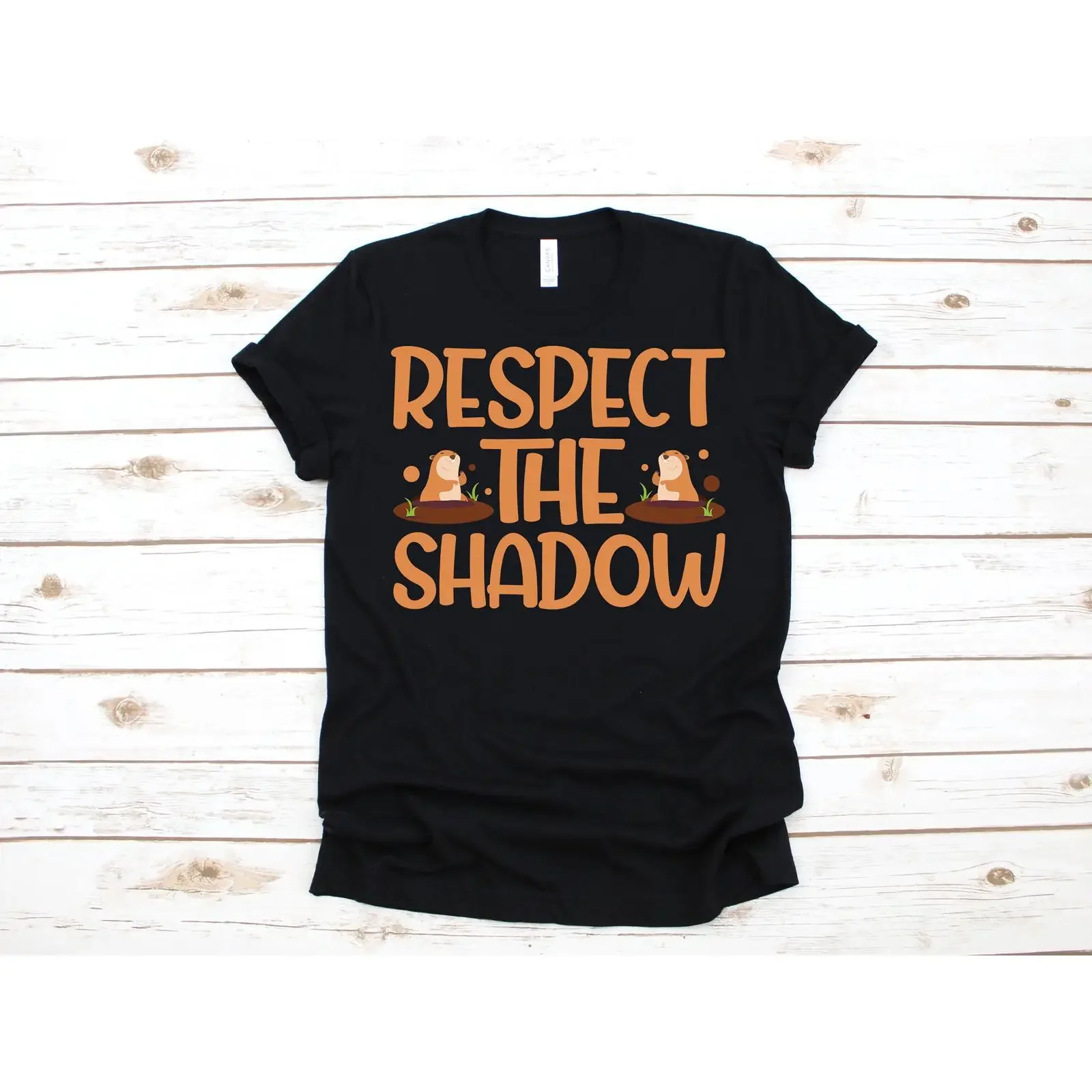 Respect The Shadow Groundhog Day Funny T Shirt Kids SweaT Long Sleeve Apparel  vintage Washed Top For Everyday Wear graphic