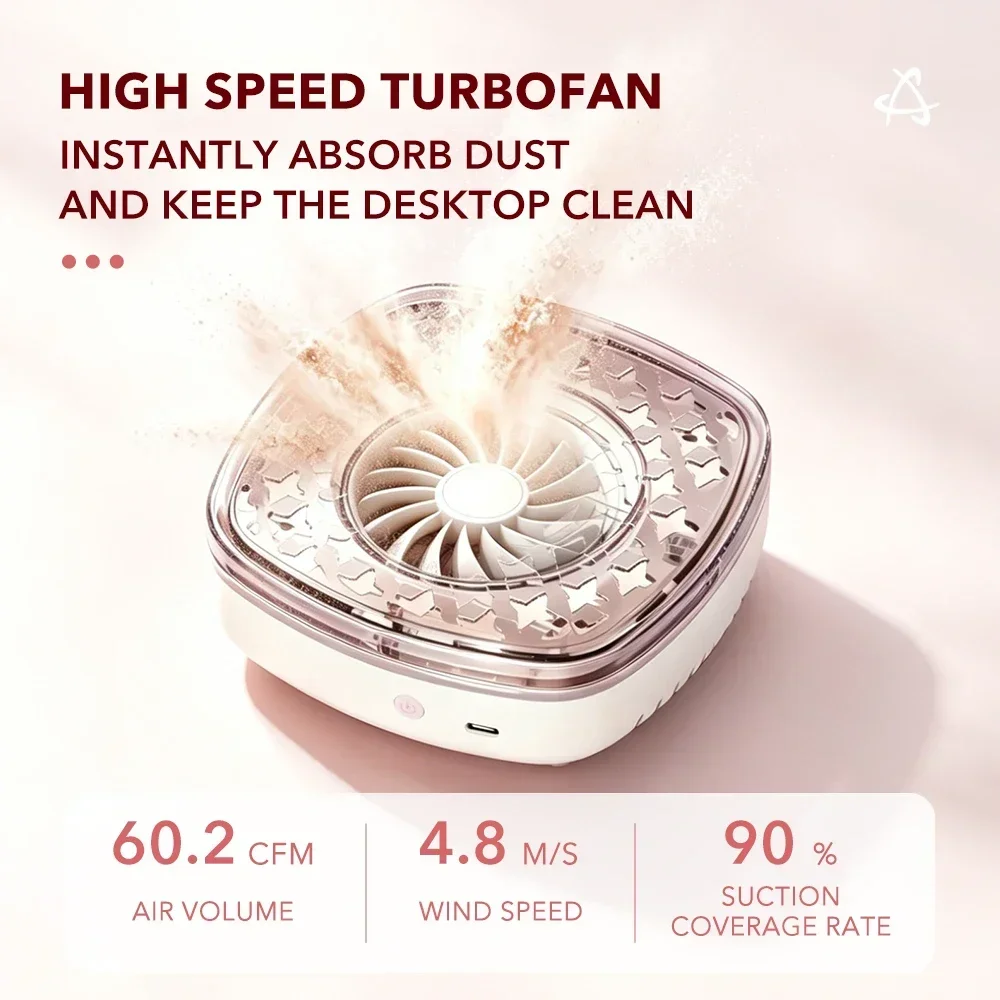 Nail Dust Collector with Brushless Motor 3900RPM, USB Powered Type-C, Compact 14cm, 10 Filters Included, for Acrylic Nails, Pink