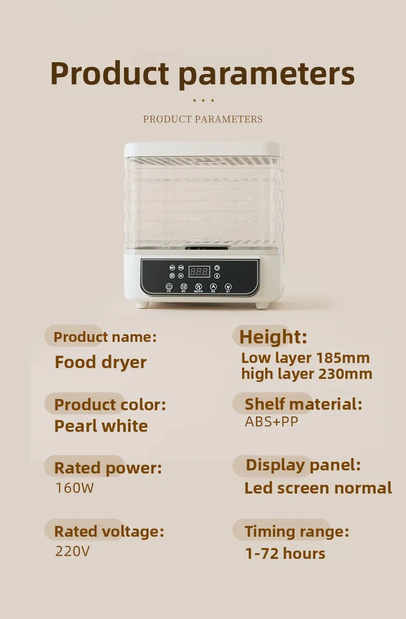 5-stufiger transparenter Lebensmittel-Dörrapparat, einstellbarer Timer & Temperatur, BPA-frei – für Obst/Kräuter/Getrocknetes, kompakt & leise, energiesparend – Detail 18