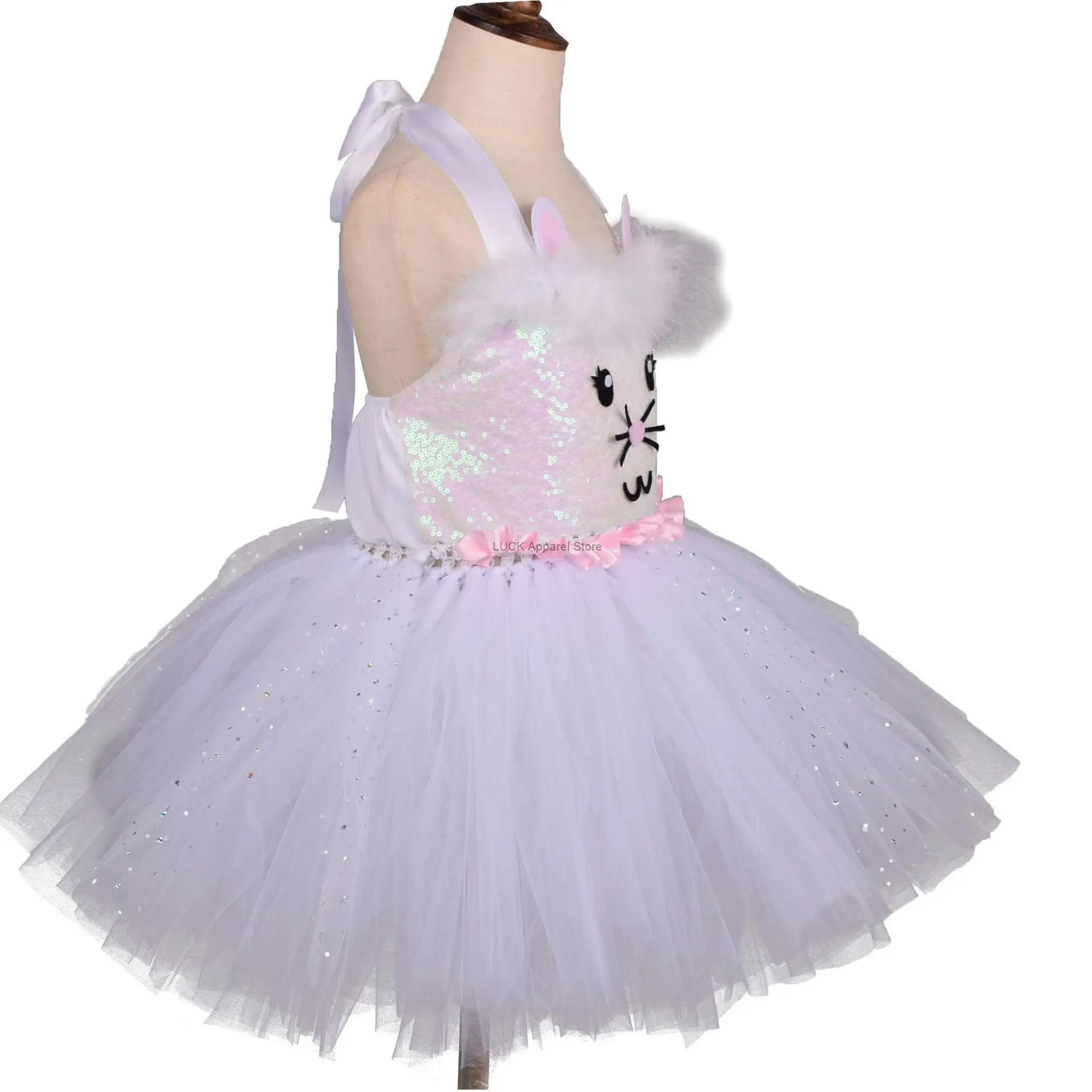 Girl's Sequin Rabbit Fluffy Skirt Animal Role-playing Dresses Stage Performance Party Costume Tutu Skirt Halloween Easter