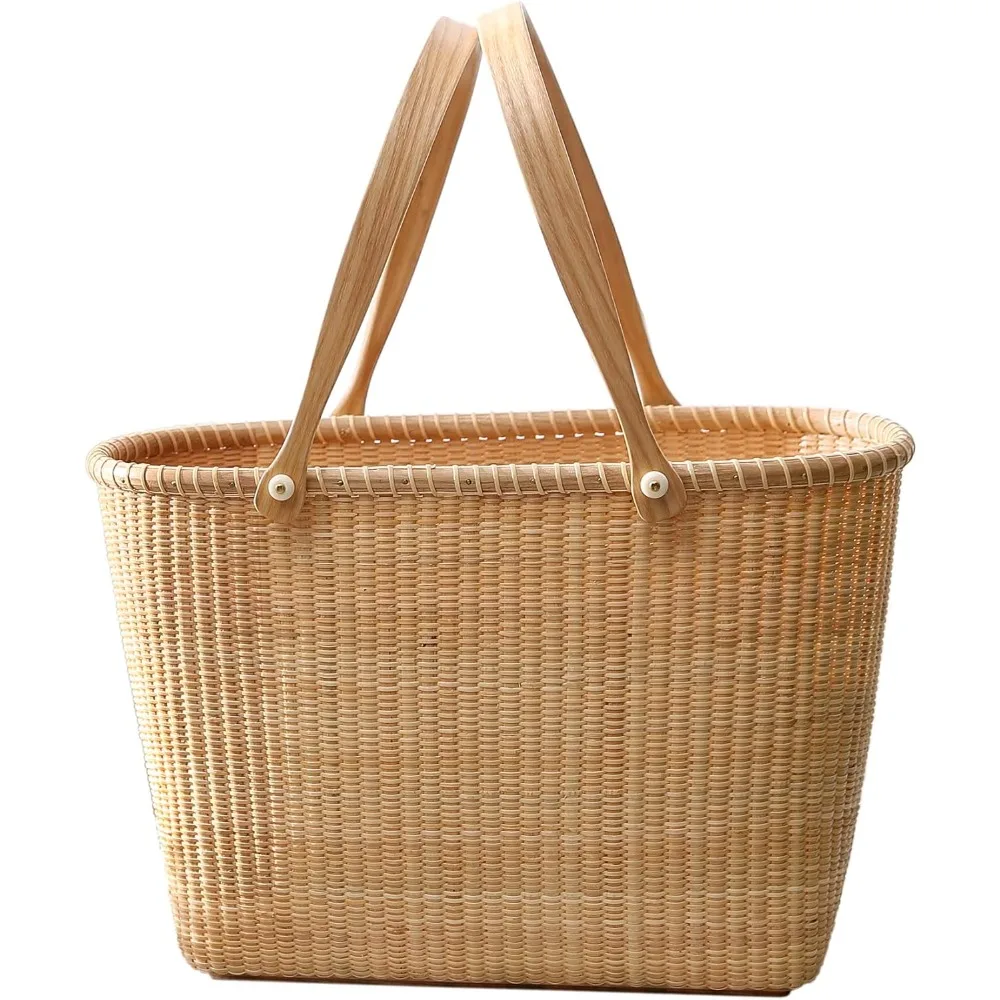 Nantucket with Handle Tall Tote Office Tote Handmade Cane-on-cane Weave Tote Handbags Picnic Baskets