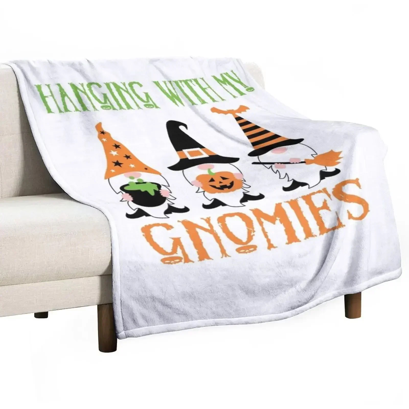 Hanging With My Gnome - Funny Pumpkin Halloween Gift Throw Blanket All Season Soft Lightweight Blanket for Home