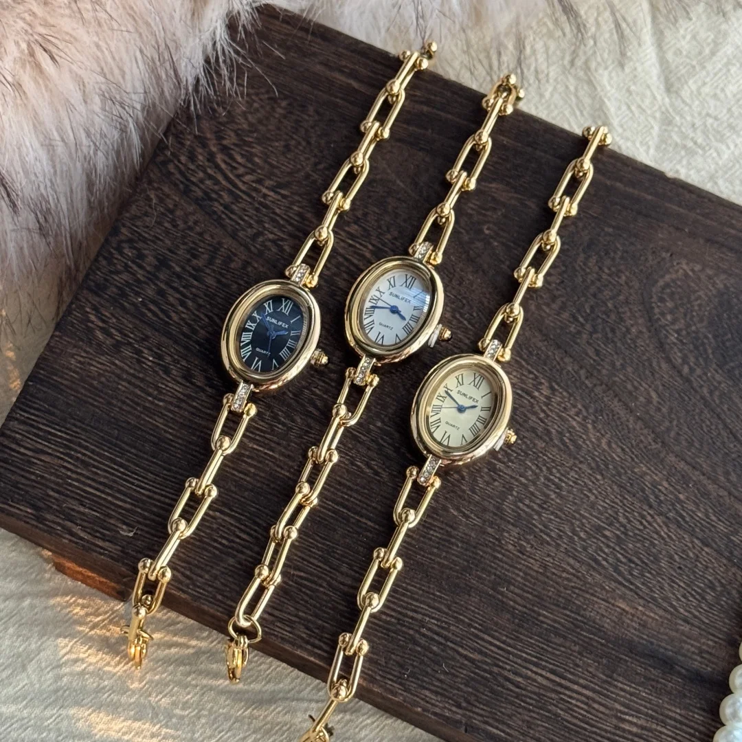 

SUNLIFEX New Fashio Gold Small Dial Women's Elegant Watch Luxuy French Retro Bracelet Quartz Watch Suitable for Daily Wear