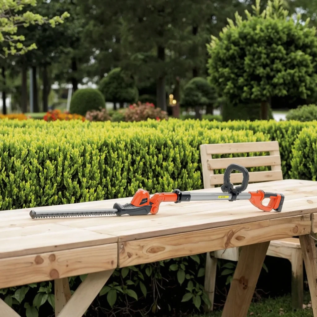 20V Cordless Pole Hedge Trimmer with Adjustable Head, Telescopic Tube Lithium-ion Battery & Charger