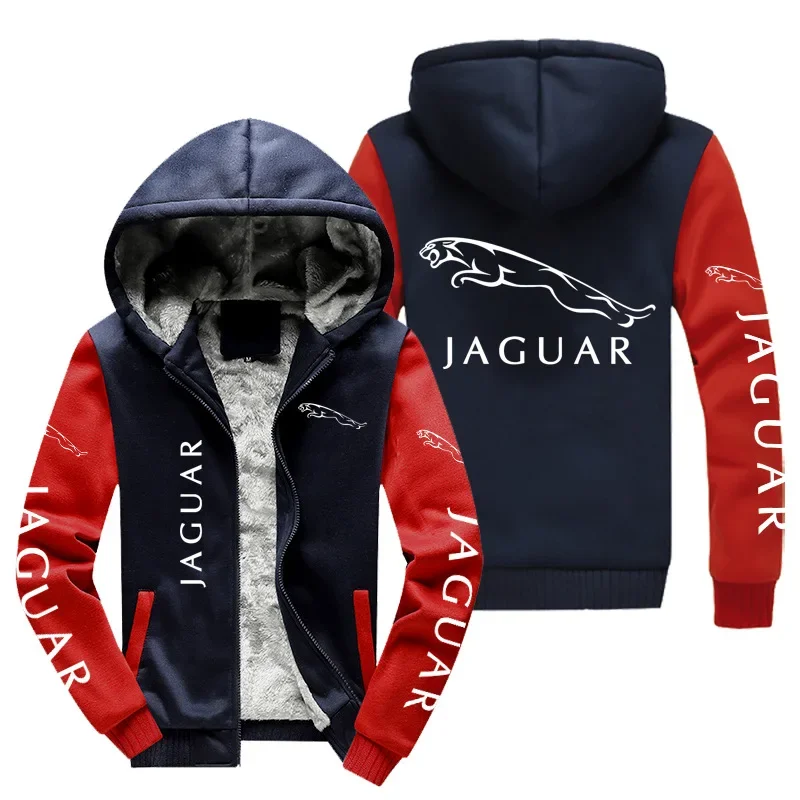 Neue Winter Männer Jaguar Logo Hoodies Mode hochwertige Langarm jacke lässig Reiß verschluss Wolle Liner Fleece Sweatshirts Mantel