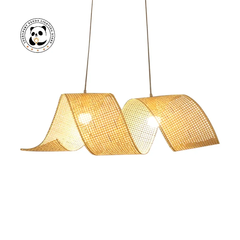 Retro Hand Knitted Bamboo Pendant Light LED Rotate Woven Lampshade Zen Room Teahouse Decor Hanging Lamp Cafe Kitchen Chandelier