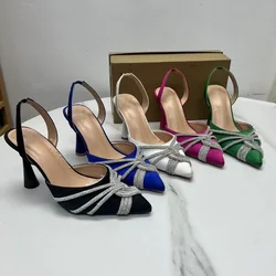 High Heeled Sandals Women Summer 2024 Fashion Sexy Pointed Toe Wedding Stilettos Bling Luxury Rhinestone Female Party Shoes