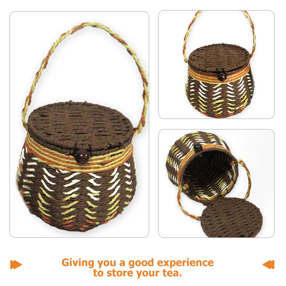 

Vine Woven Tea Storage Basket Handmade Paper Rope Baskets for Coffee Beans Cereals Sugar Rice Decorative Kitchen