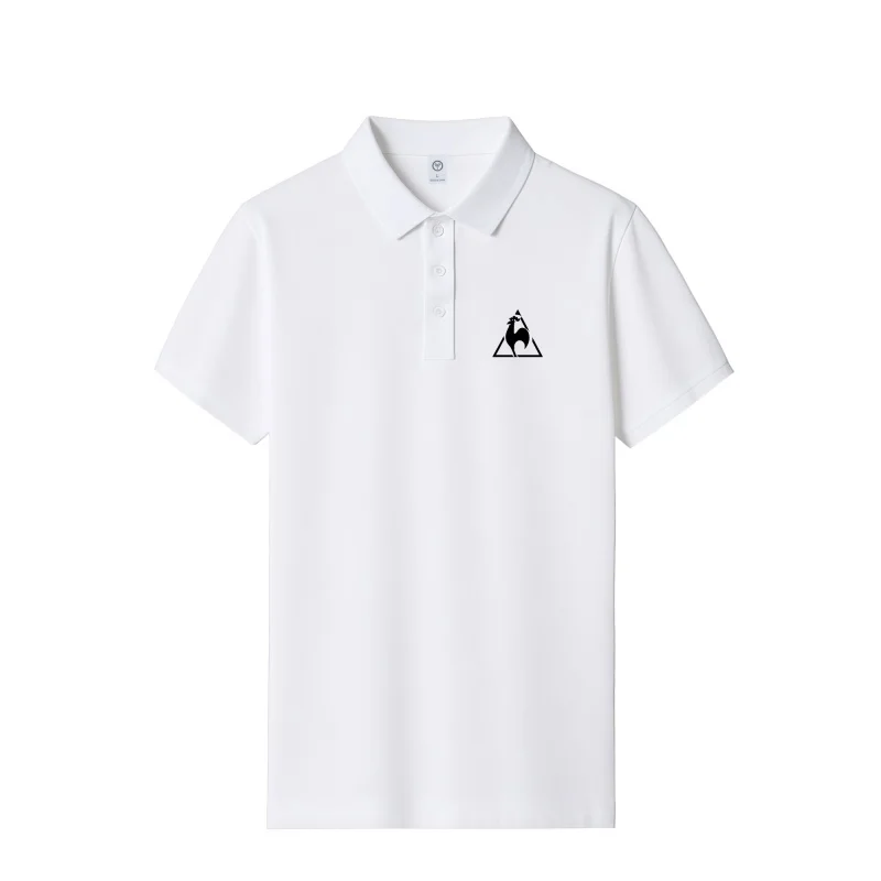 Polo de Algodón Piqué para Hombre, Verano 2026, con Solapa, Logotipo de Gallo Triangular Estampado, Manga Corta, Transpirable, Estilo Casual de Negocios, para Golf