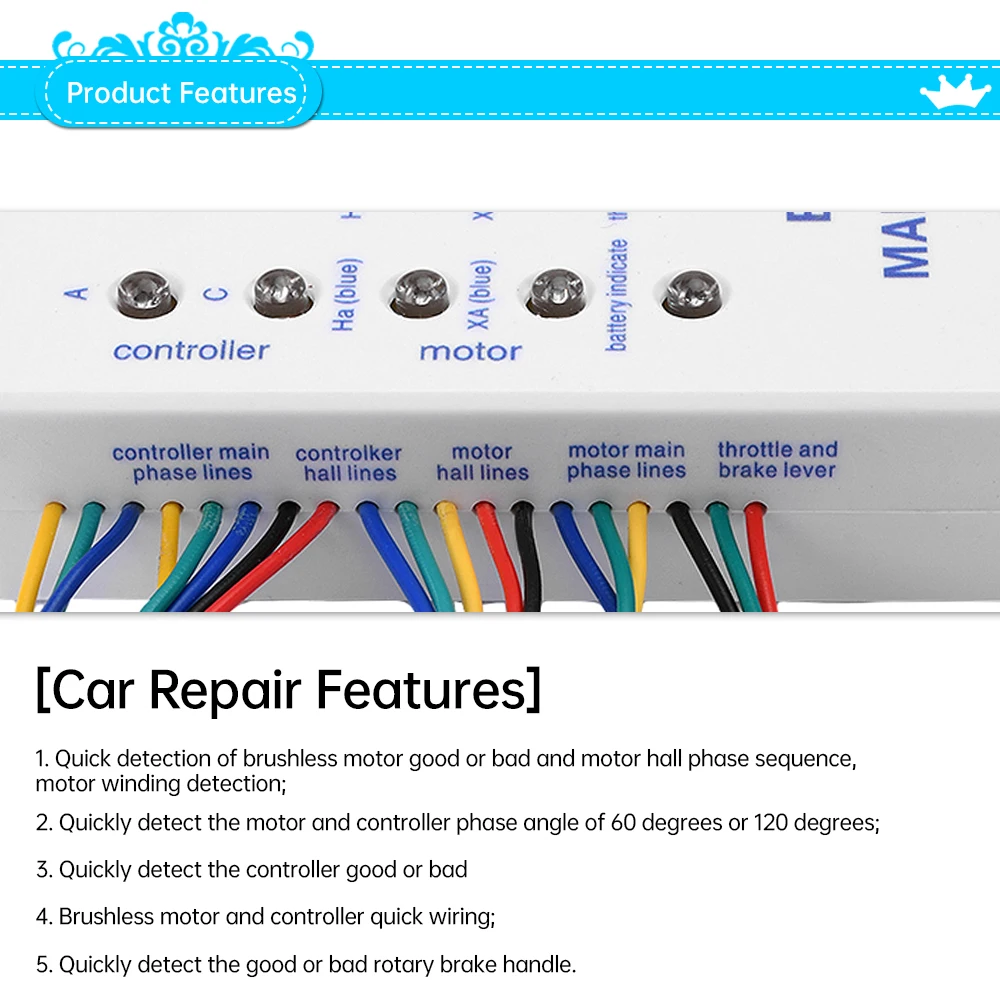 Brushless Motor Controller, Brushless Motor Controller Tester for Electric Vehicles/Electric Bicycles, 24V/36V/48V/60V/72V