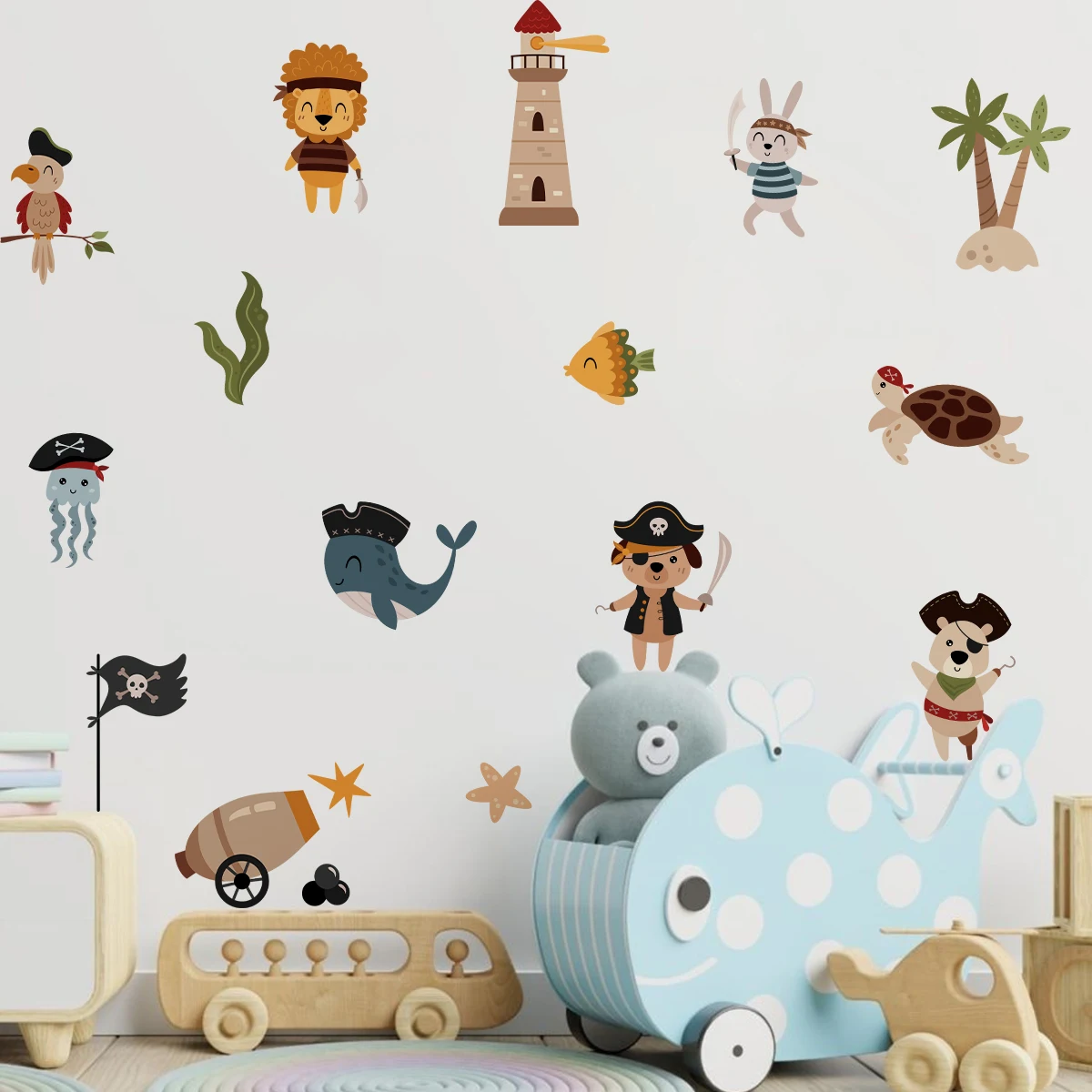 

Cartoon Cute Animals Pirates Marine Life Wall Sticker Boys Child Room Wall Art Decal Kids Room Vinyl Bedroom Living Home Decor