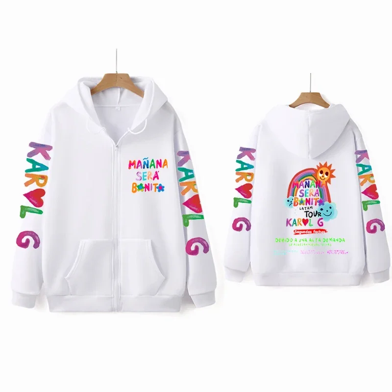 Y2k Zip-Up Hoodie for Men and Women, Karol GG Bichota Full Zip Hoodie Mana Sera Bonito Cartoon Print Sweatshirt,Loose Streetwear