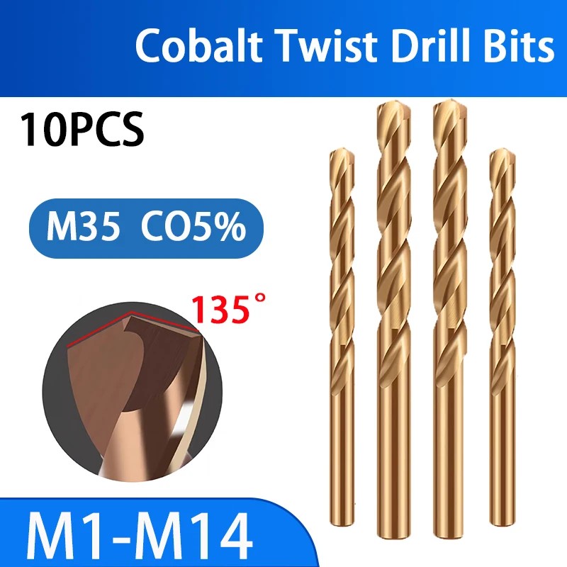 

10PCS M35 high speed steel cobalt twist drill bit super hard alloy straight handle spiral drill bit cobalt 5% diameter 1-14.5mm