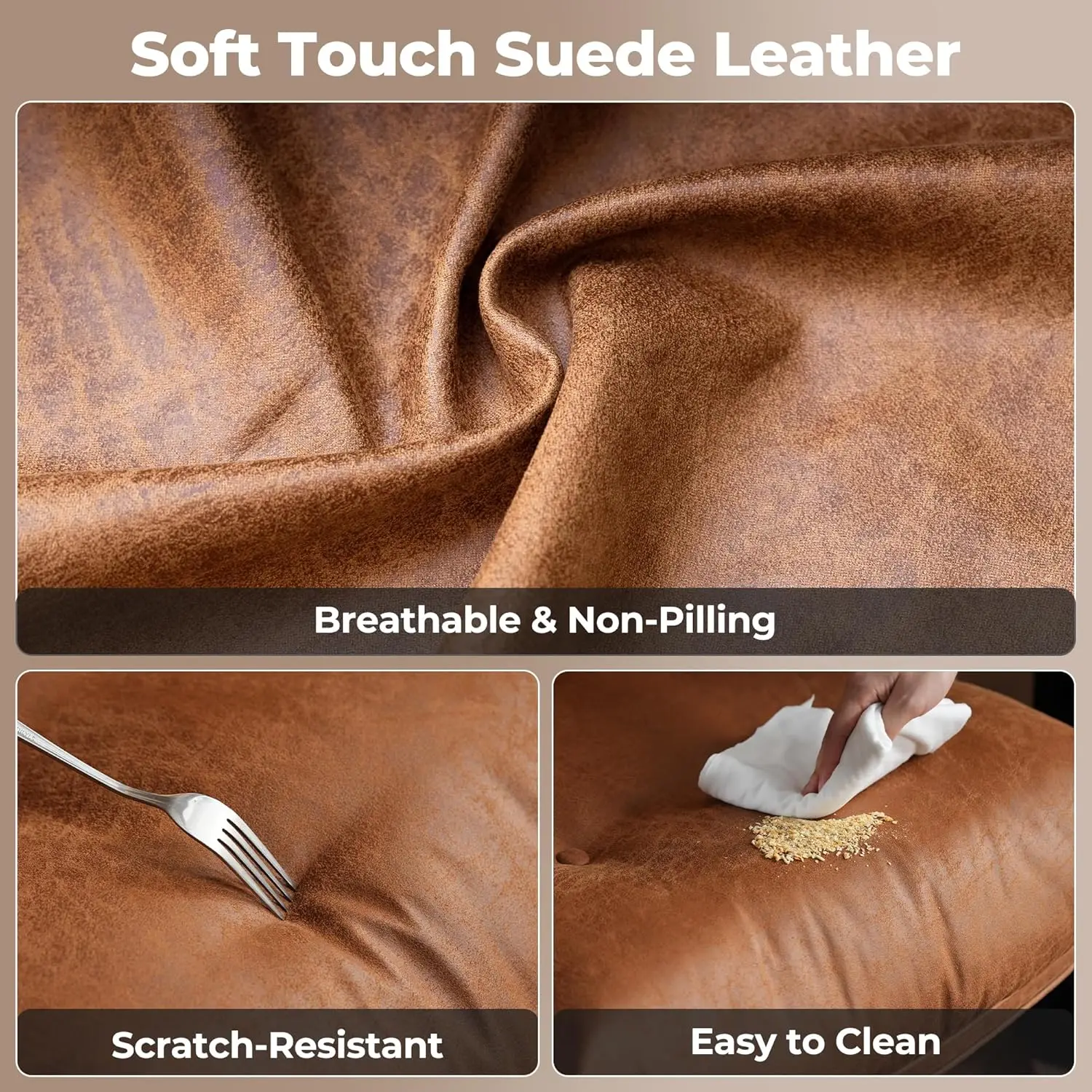 كرسي مكتب، جلد حديث مع دعم قطني، دوار عالي الظهر مع وسادة سميكة مريحة (بني، جلد صناعي من جلد الغزال) #5