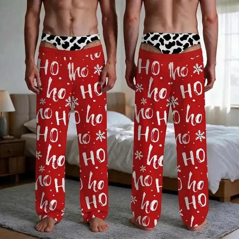 Unisex Red Christmas Snowflake Humorous Fake Hip Pattern Thong 3D Printing Design Christmas Party Fun and Novel Pants