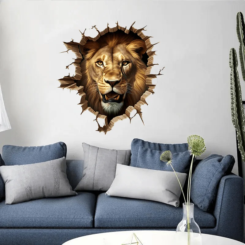 2D Flat 1Pc Lion Breaking through the Wall Pattern Design Wall Sticker, Self-Adhesive Semi-Transparent Pvc Wall Decoration for Home Decor, Suitable for Toilet Seats, Living Rooms, Bedrooms, Refrigerators, Bathrooms, Kitchens, Cabinet Doors, Windows, and Wall Decals, Cute and Attractive Stickers That Are Practical and Easy to Create a Cozy Space, Creative Holiday Gifts for Family and Friends