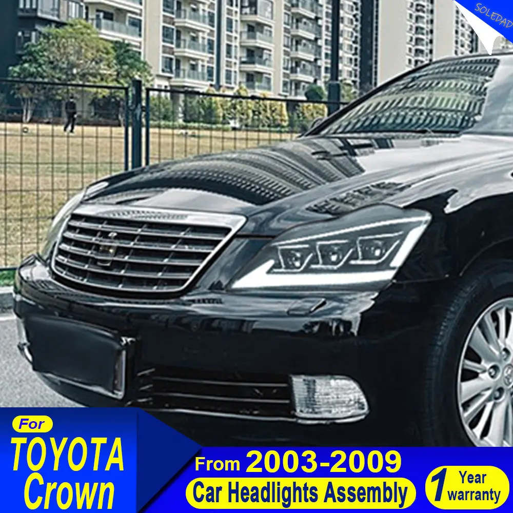 Car LED Headlights For Toyota Crown 2003 2004 2005 2006 2007 2008 2009 DRL Animation Front Lamps Assembly with Red Demon Eyes