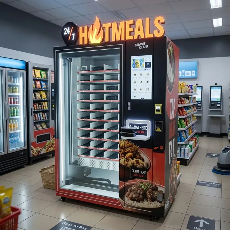 Microwave-Free 24H Unmanned Hot Prepared Meal Dispenser Custom Certified Self-Heating Lunch Box Vending Machine