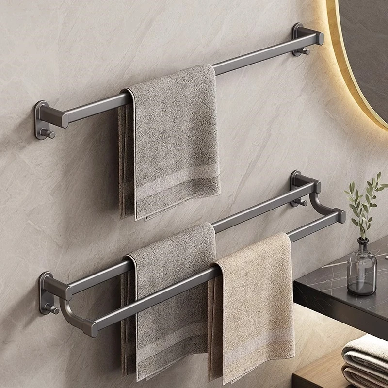 

Bathroom towel rack, gun gray light luxury double bar free of punching