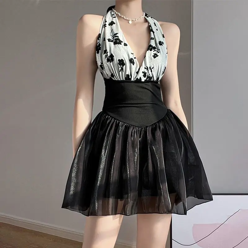 

Vintage Luxury One Piece Swimsuit Women Elegant Halter Neck Backless Bathing Suit Fashion Tummy Control Slimming Beachwear