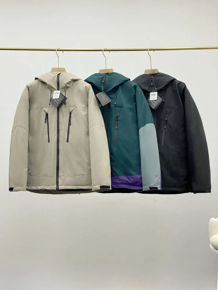 

Outdoor Men's Cotton Jaet Stand Fit Hooded Long Sve Warm Cold Resistant Quilted Zipper Youth Faion Winter Coat