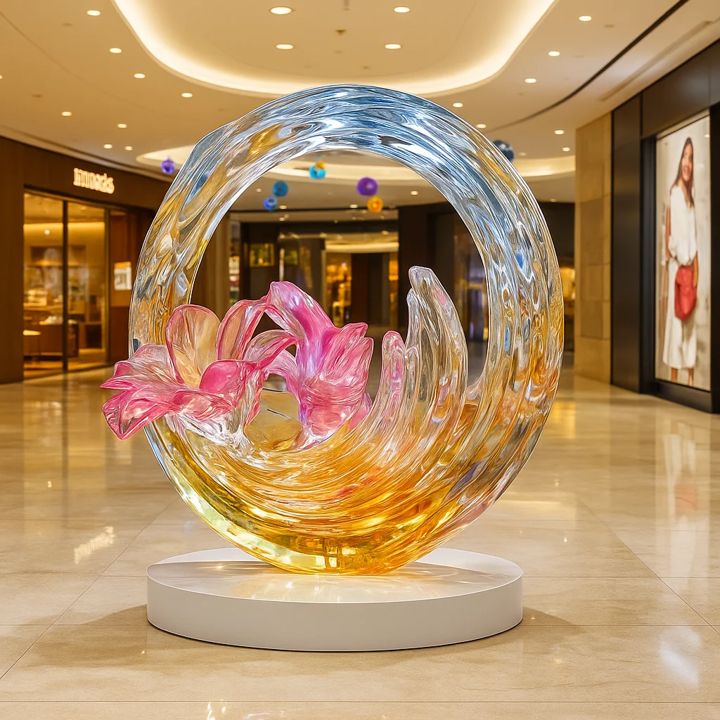 Custom transparent resin flower sculpture luxury crystal