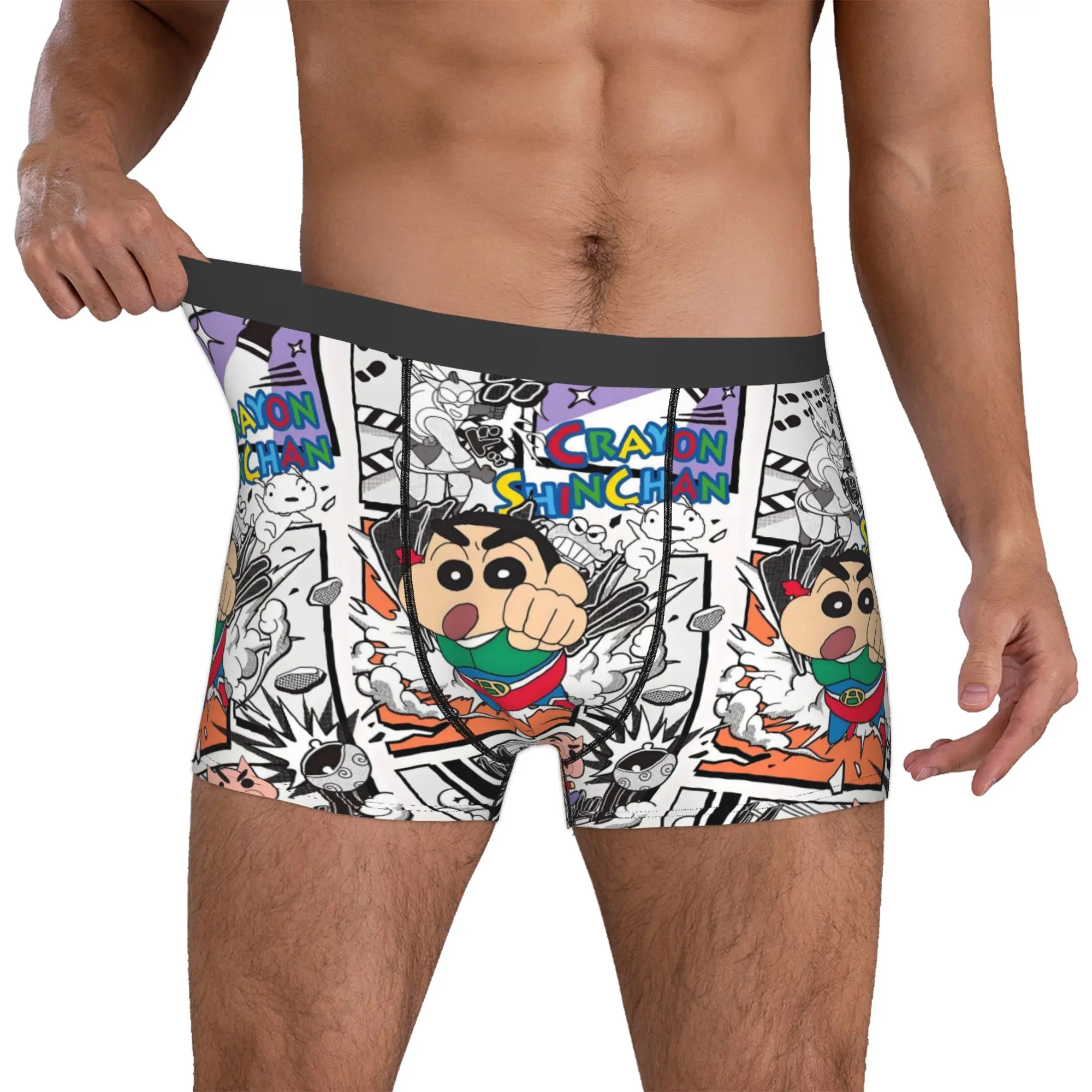 Ropa interior personalizada de C-Crayones Shin-chanes para hombre, calzoncillos tipo bóxer con estampado de cómics, calzoncillos transpirables