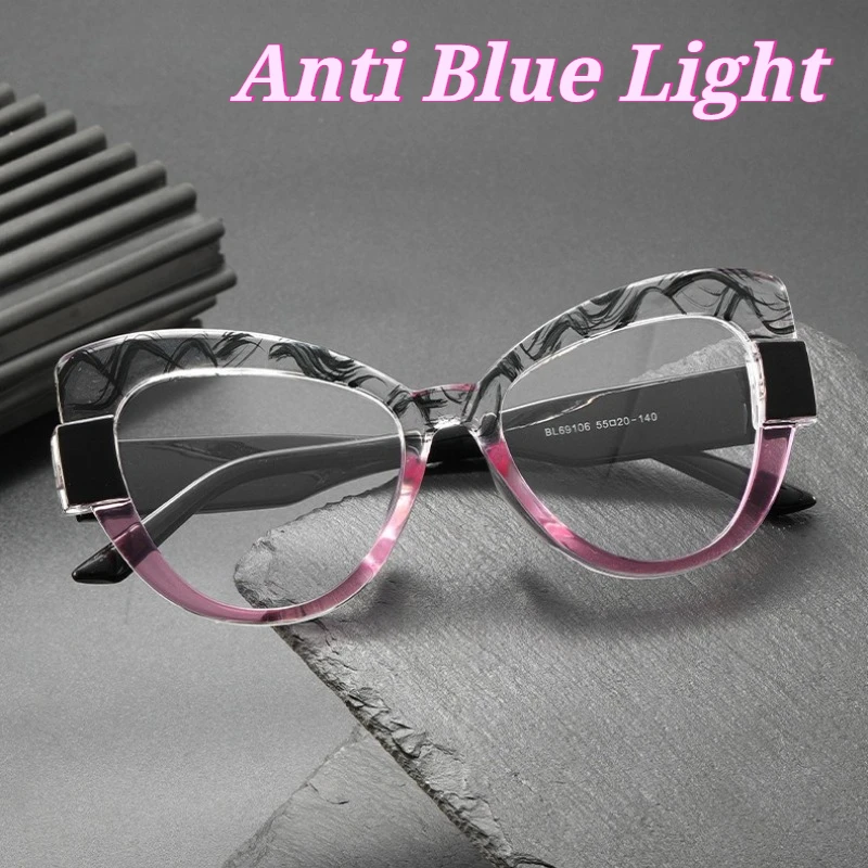 

New Trendy Cat-Eye Anti-Blue Light Glasses Women's INS Style Fashion Patterned Frames Street Style Eyeglasses Plain Eyewear