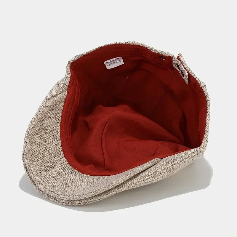 Topi Baret Katun dan Linen Pria dan Wanita Topi Pelukis Kasual Retro Artistik Jepang Topi Fashion Pria Topi Perjalanan Luar Ruangan