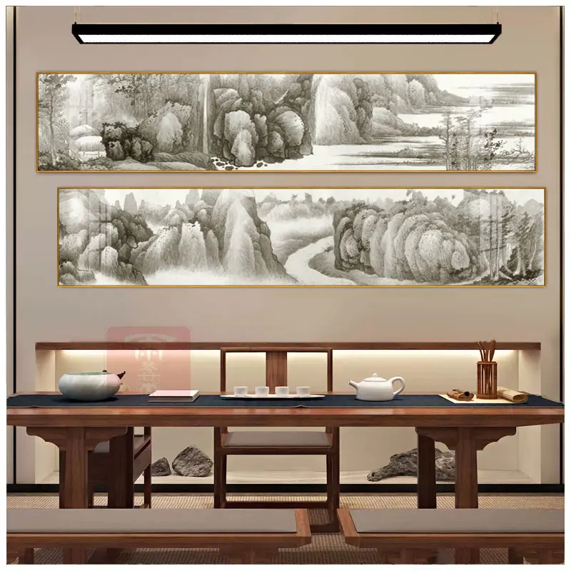 Vintage Chinese Scenery Style Canvas Print Landscape Large Size Bedside Ornament Wall Picture Painting Poster Art Bedroom Home D